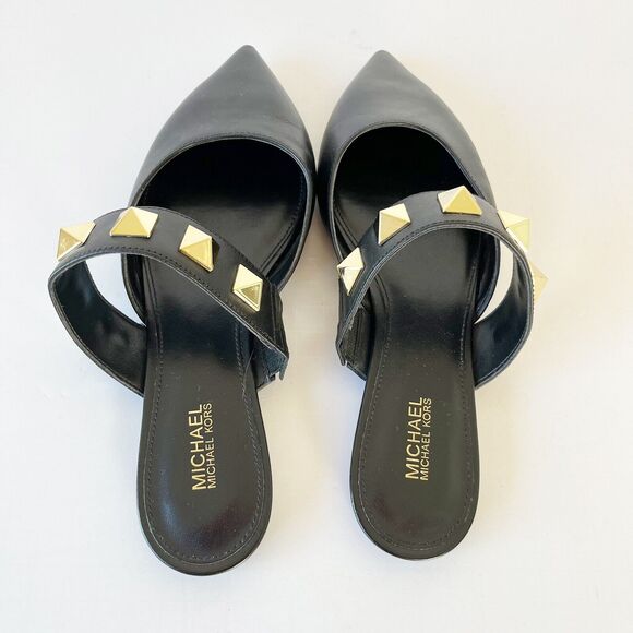 Michael Kors Wren Studded Slip On Leather Flats Black Pointed Toe Women’s Size 6 - Picture 6 of 13